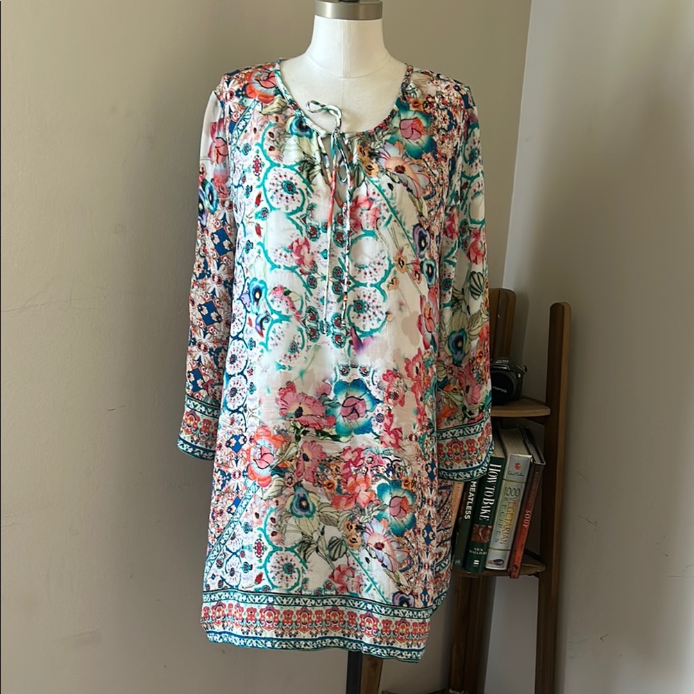 Tolani Silk Multicolor Floral Dress or Long Blouse size XL